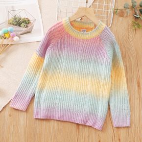 Kid Girl Ombre Raglan Sleeve Cable Knit Sweater